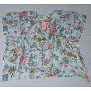 NWT! Sunflower Sheer Ponch Style Blouse Womens Size Free Size Blue Floral Print